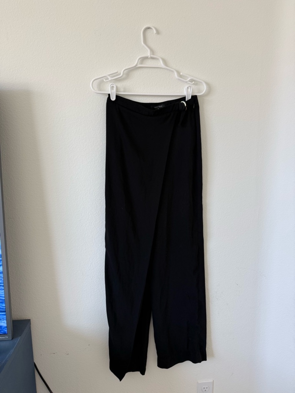 Black Wrap-Front Wide Leg Pants